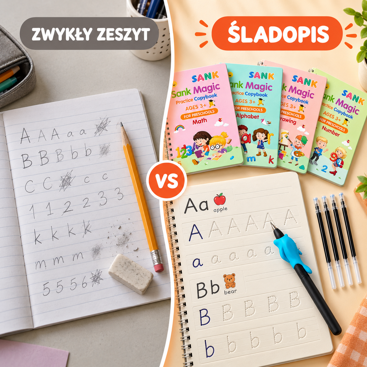 Porównanie zwykłego zeszytu ze Śladopisem